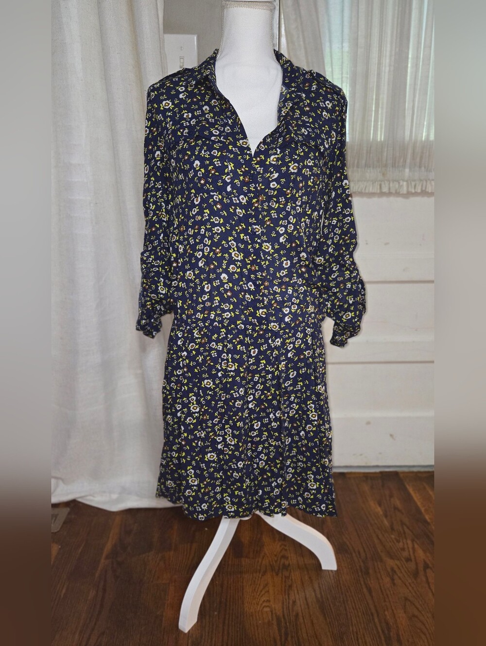 QMack Navy Blue Floral Midi Dress